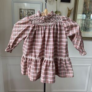 Vintage Polly Flinders Plaid Smocked Long Sleeve Dress 3T